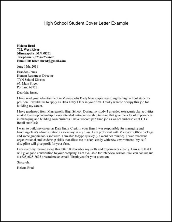 Resumes And Cover Letters For High School Students Resumes And Cover Letters For High School Students
