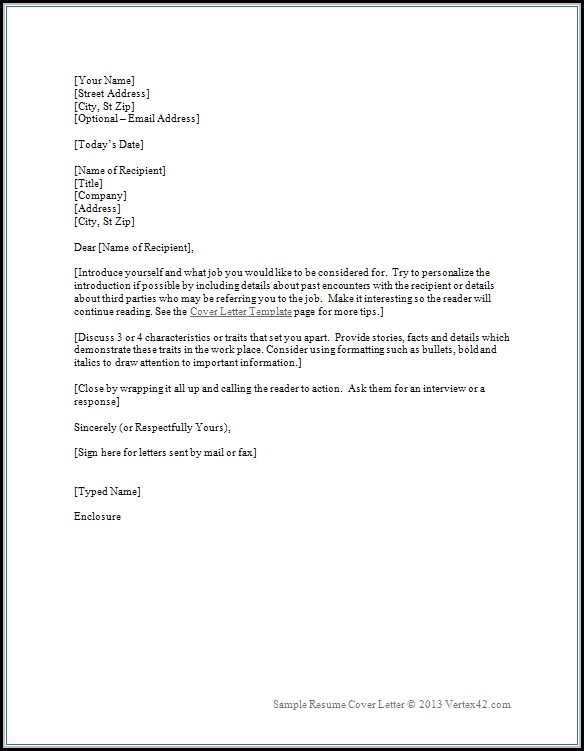 Sample Cover Letter Template For Resume Sample Cover Letter Template For Resume