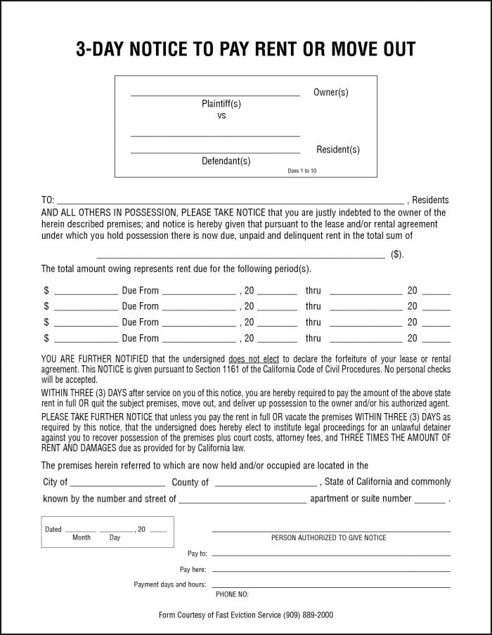 3 Day Eviction Notice Form California 3 Day Eviction Notice Form California