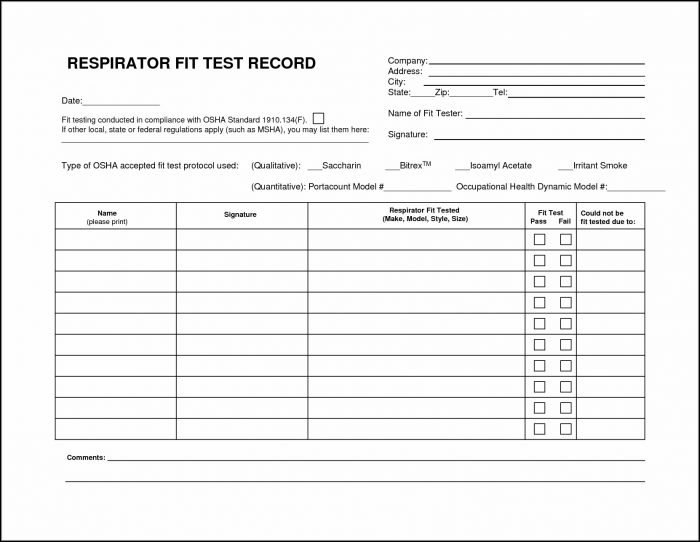 3m Respirator Fit Test Form 3m Respirator Fit Test Form