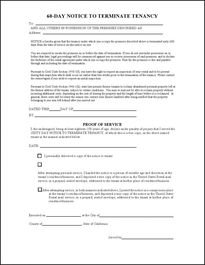 60 Day Notice To Vacate California Form 60 Day Notice To Vacate California Form