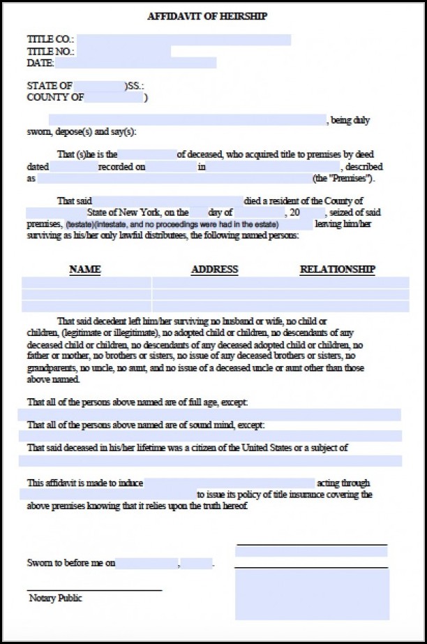Affidavit Of Heirship Form New York Affidavit Of Heirship Form New York