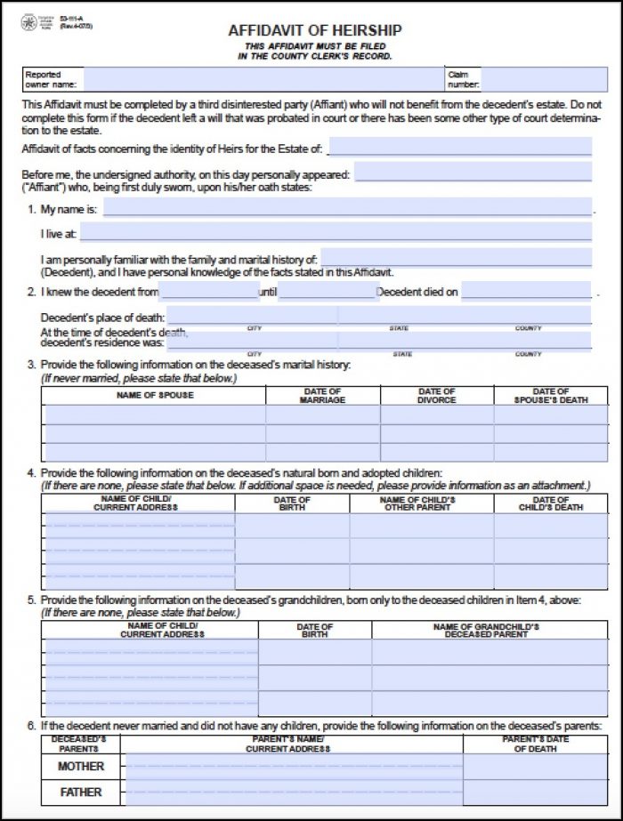 Affidavit Of Heirship Form Texas Affidavit Of Heirship Form Texas