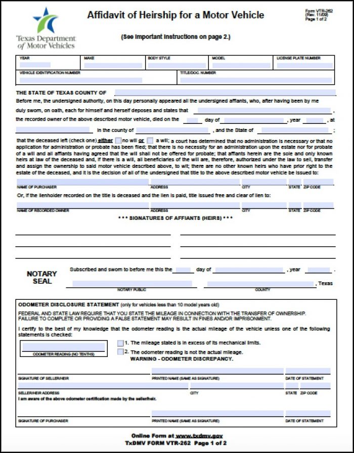 Affidavit Of Heirship Form Texas Dmv Affidavit Of Heirship Form Texas Dmv
