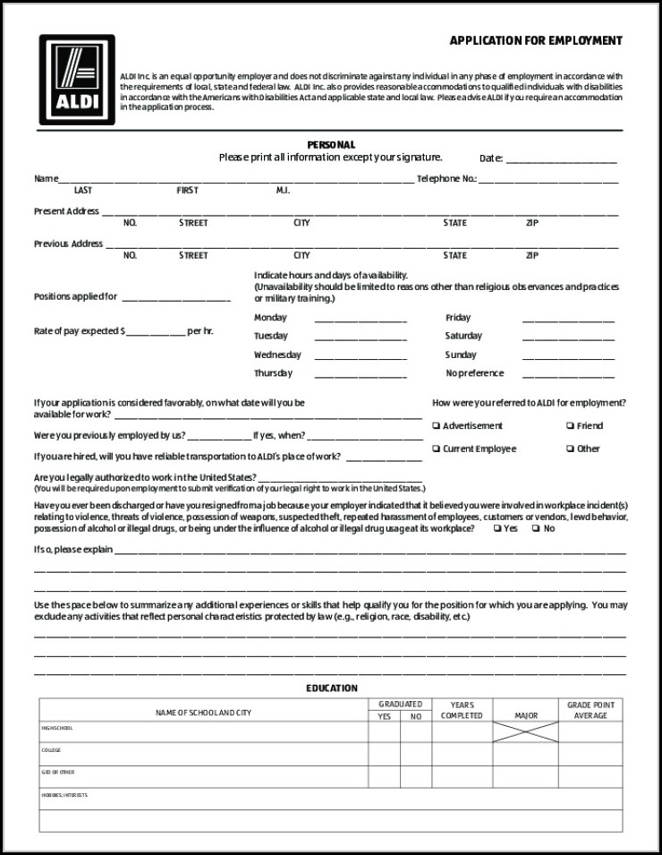 Aldi Job Application Form Online Job Applications Resume