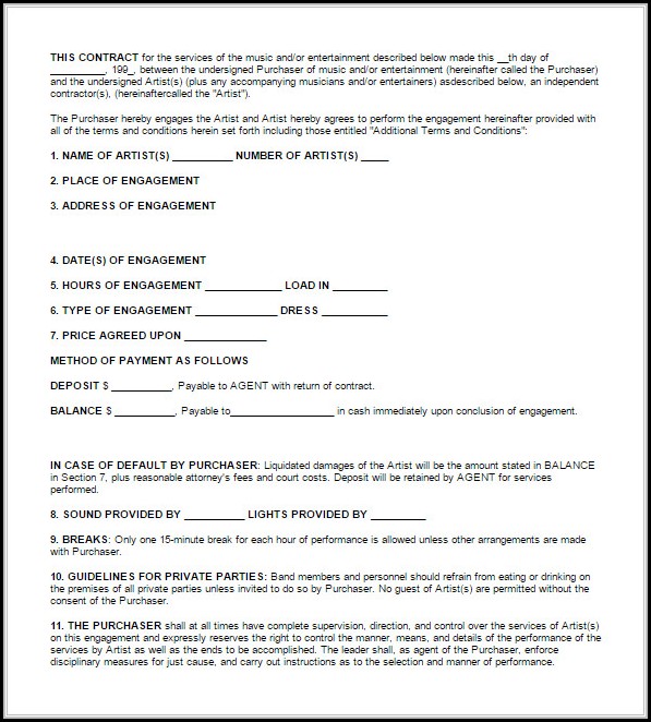Artist Booking Contract Template Artist Booking Contract Template