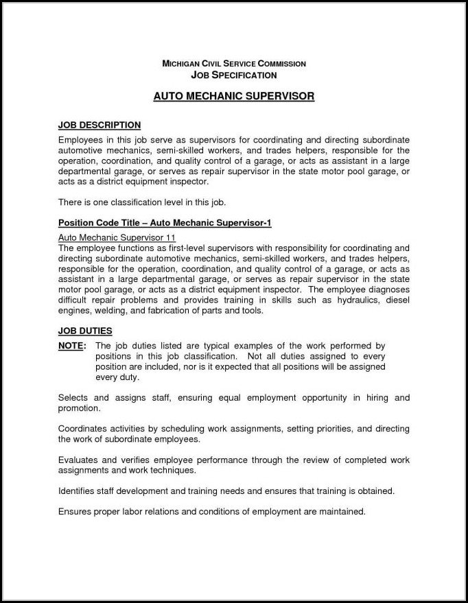 auto mechanic job application