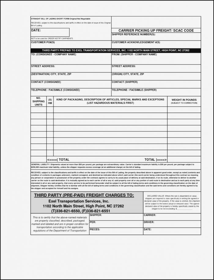 Bill Of Lading Short Form Template Word Bill Of Lading Short Form Template Word