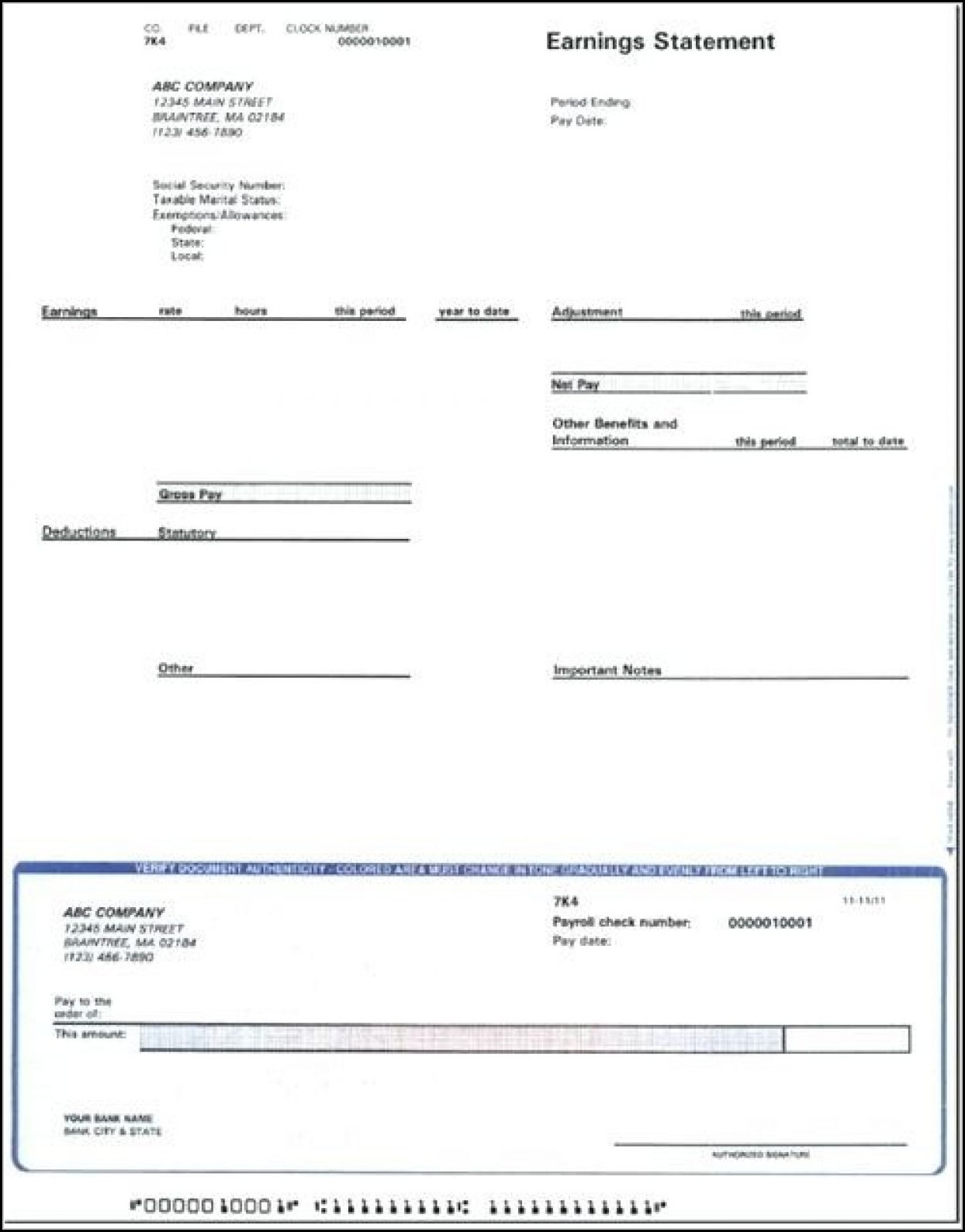 Blank Free Fillable Paycheck Stub  www.topsimages.com Regarding Blank Pay Stub Template Word