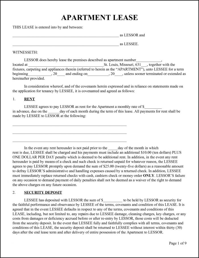Blank Apartment Lease Form Blank Apartment Lease Form