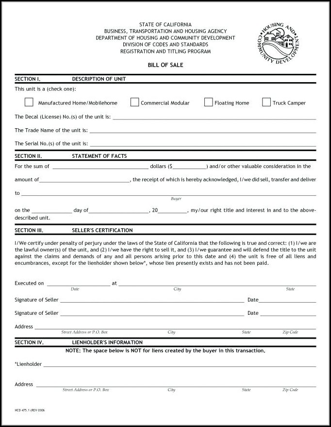 Blank Bill Of Sale Form For Trailer Blank Bill Of Sale Form For Trailer