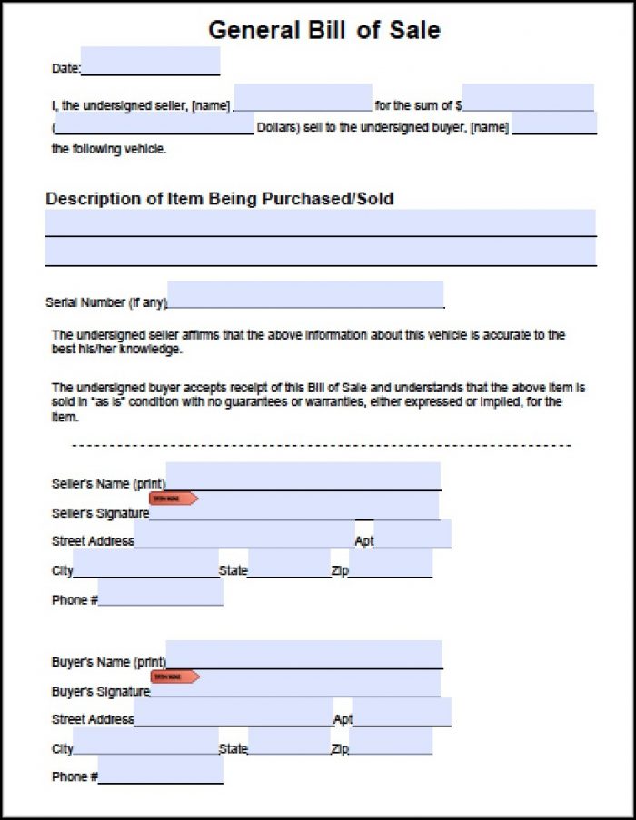 Blank General Bill Of Sale Form Blank General Bill Of Sale Form