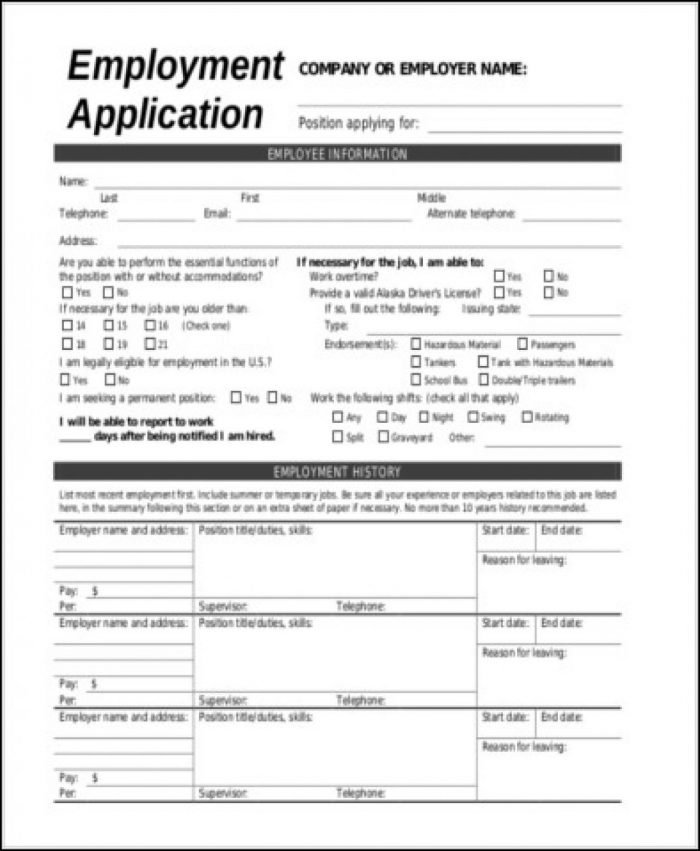 Blank General Employment Application Form Blank General Employment Application Form