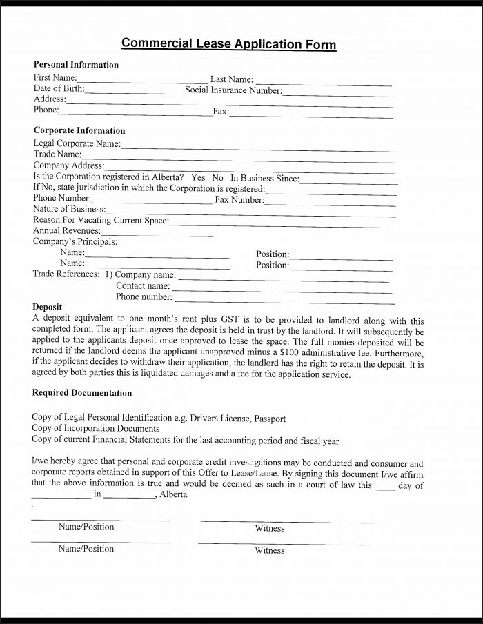 Blank Lease Application Commercial Form Blank Lease Application Commercial Form