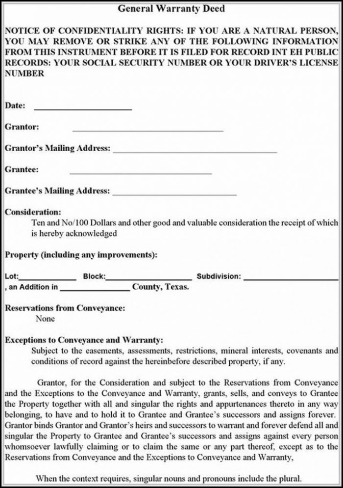 Blank Warranty Deed Form Texas Blank Warranty Deed Form Texas