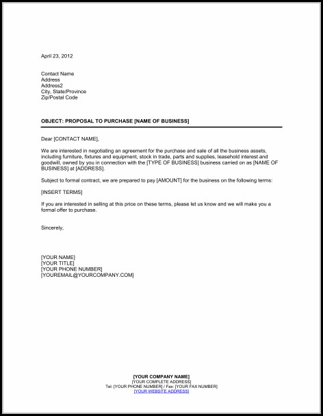 Business Purchase Proposal Template Business Purchase Proposal Template