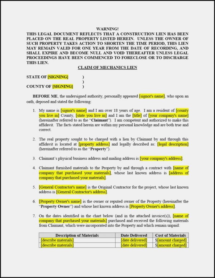 California Mechanics Lien Forms California Mechanics Lien Forms