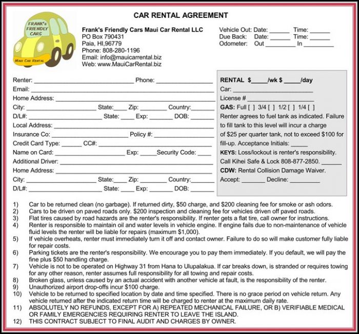 Car Rental Agreement Form Pdf Car Rental Agreement Form Pdf