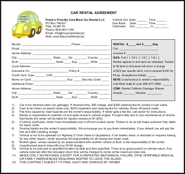 Car Rental Agreement Format Car Rental Agreement Format