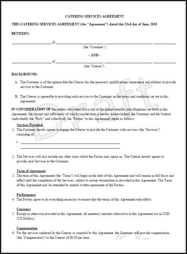 Catering Contract Templates Catering Contract Templates