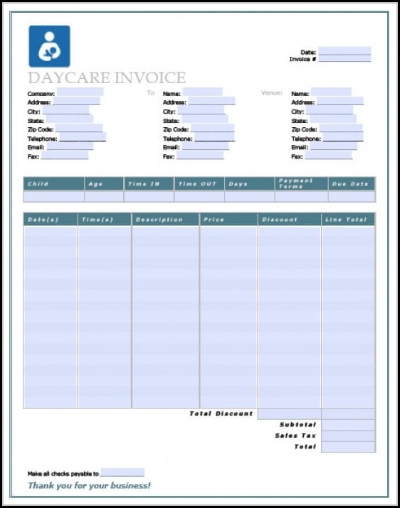 Child Care Invoice Template Excel Child Care Invoice Template Excel