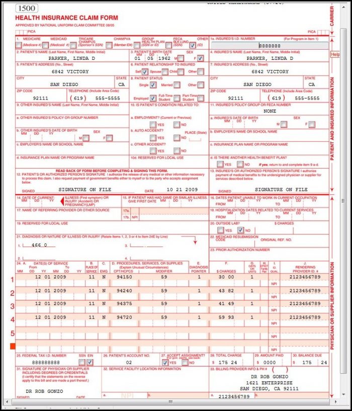 Cms 1500 Claim Form Sample Cms 1500 Claim Form Sample