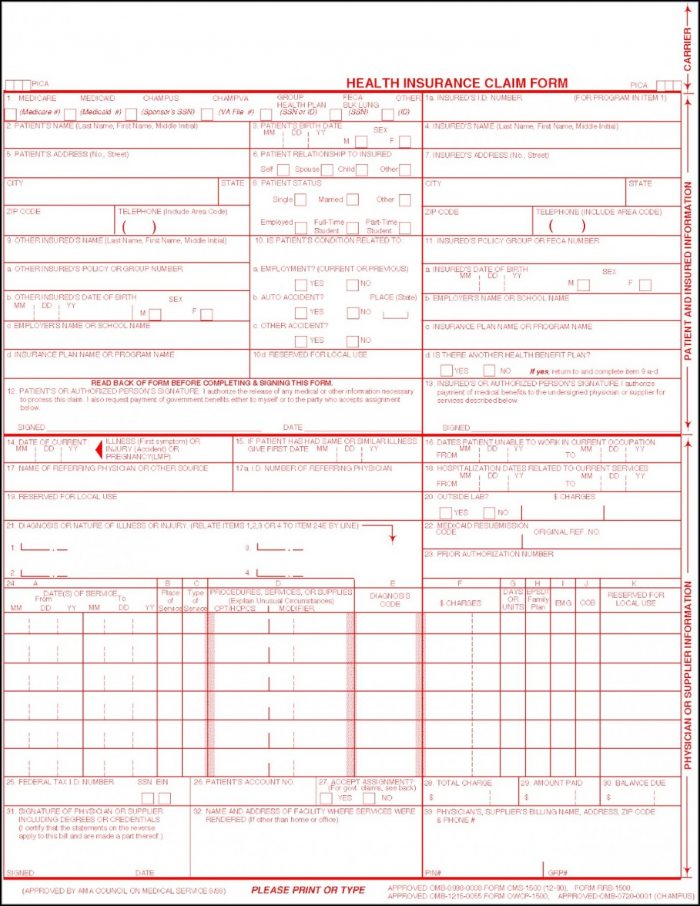 Cms 1500 Fillable Form Free Cms 1500 Fillable Form Free