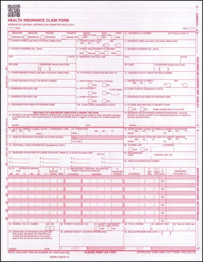 Cms 1500 Form Printable Free Cms 1500 Form Printable Free