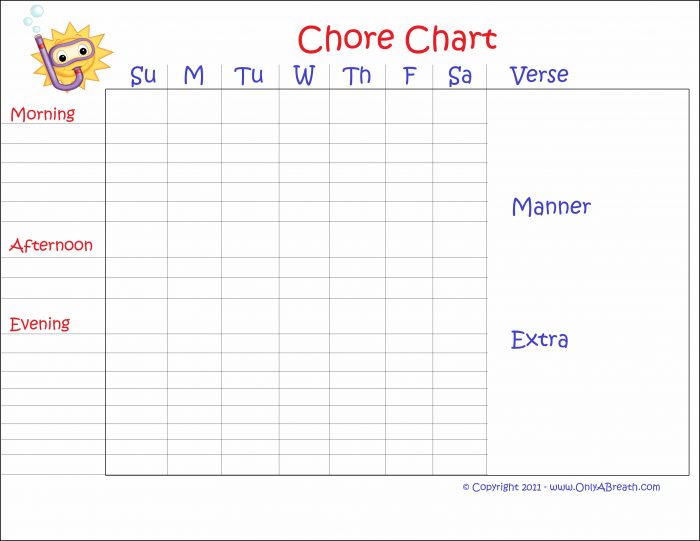 Customizable Chore Chart Template Customizable Chore Chart Template