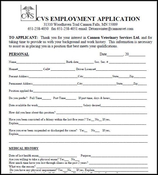 Cvs Job Application Form Pdf Job Applications Resume Examples