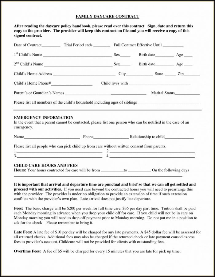 Daycare Contract Forms Free Daycare Contract Forms Free