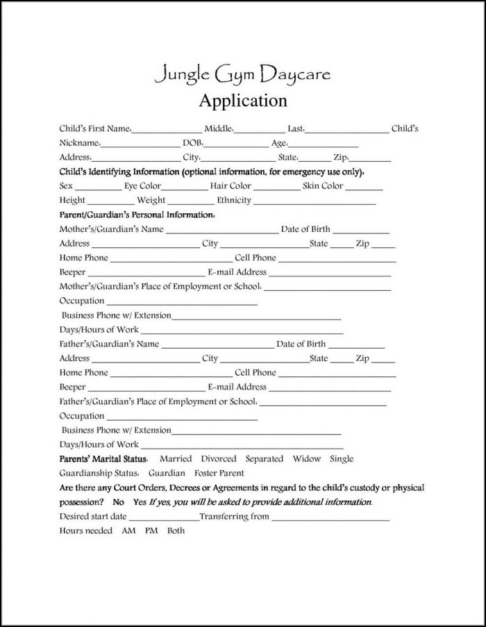Daycare Job Application Pdf Daycare Job Application Pdf