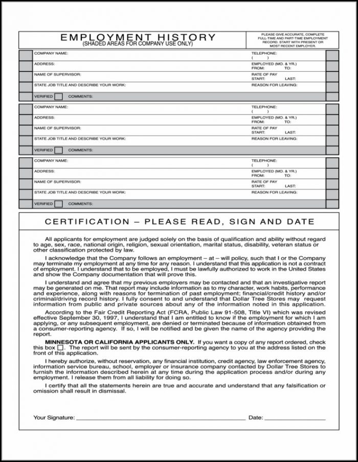 Dollar Tree Employment Application Form Online Dollar Tree Employment Application Form Online
