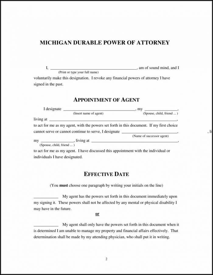 Durable Power Of Attorney Forms Michigan Durable Power Of Attorney Forms Michigan