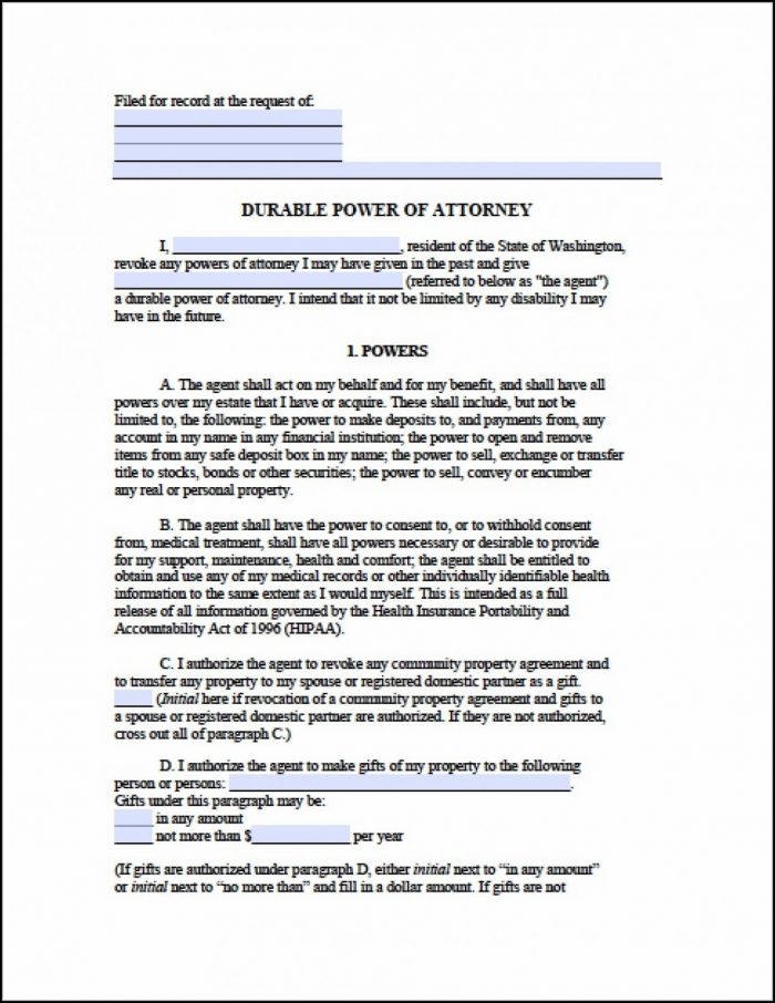 Durable Power Of Attorney Forms Washington State Durable Power Of Attorney Forms Washington State