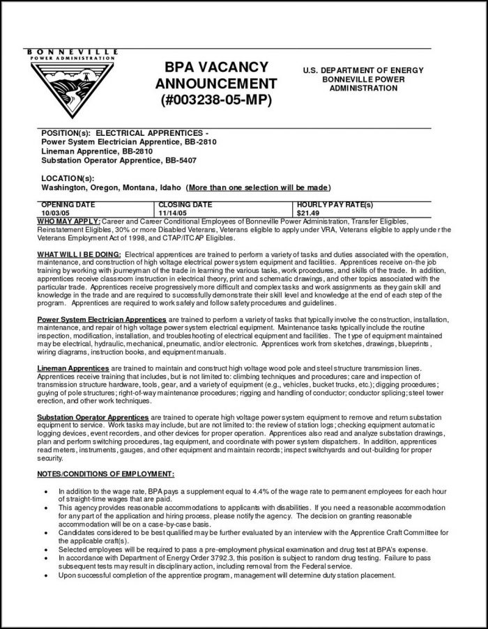 Electrician Job Application Electrician Job Application