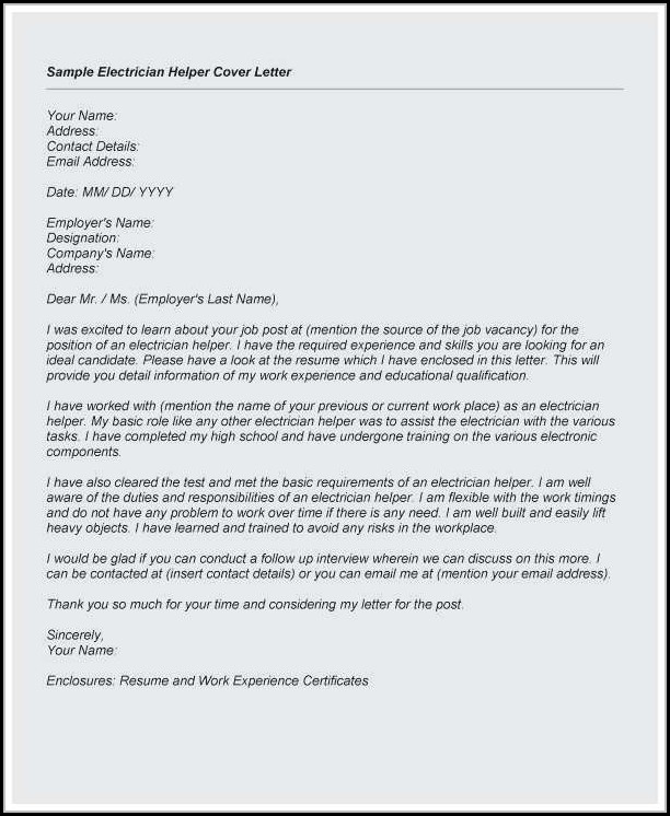 Electrician Job Application Letter Sample Electrician Job Application Letter Sample
