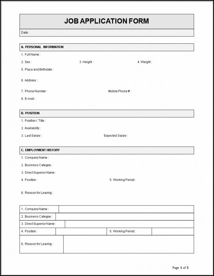 Employee Application Form Template Free Employee Application Form Template Free