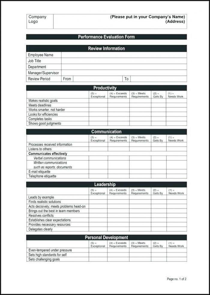 Employee Performance Evaluation Form Free Download Employee Performance Evaluation Form Free Download