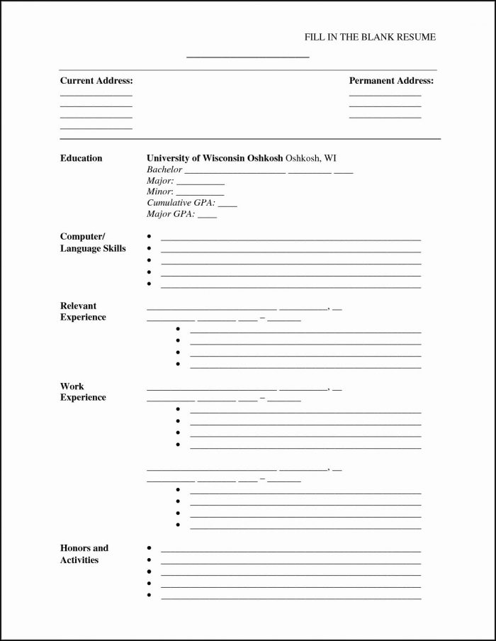 Fill In The Blank Resume Worksheet Fill In The Blank Resume Worksheet