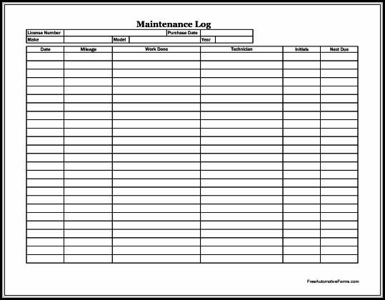 Fleet Vehicle Maintenance Log Template Fleet Vehicle Maintenance Log Template