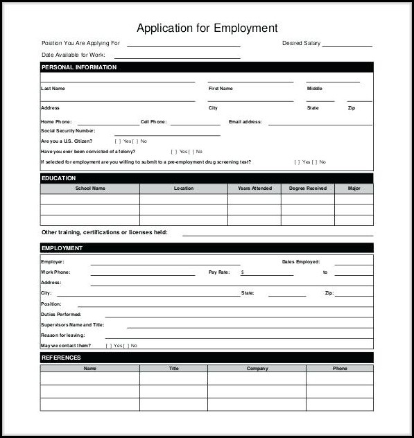 Free Blank Generic Job Application Free Blank Generic Job Application