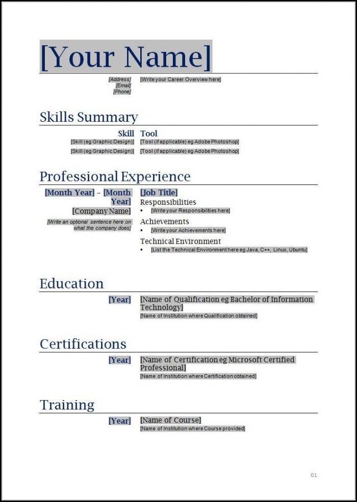 Free Blank Resume Template Free Blank Resume Template