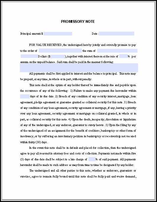 Free Fillable Promissory Note Template Free Fillable Promissory Note Template