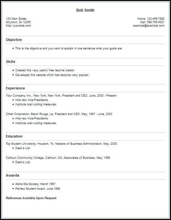 Free Online Resume Creator Free Online Resume Creator
