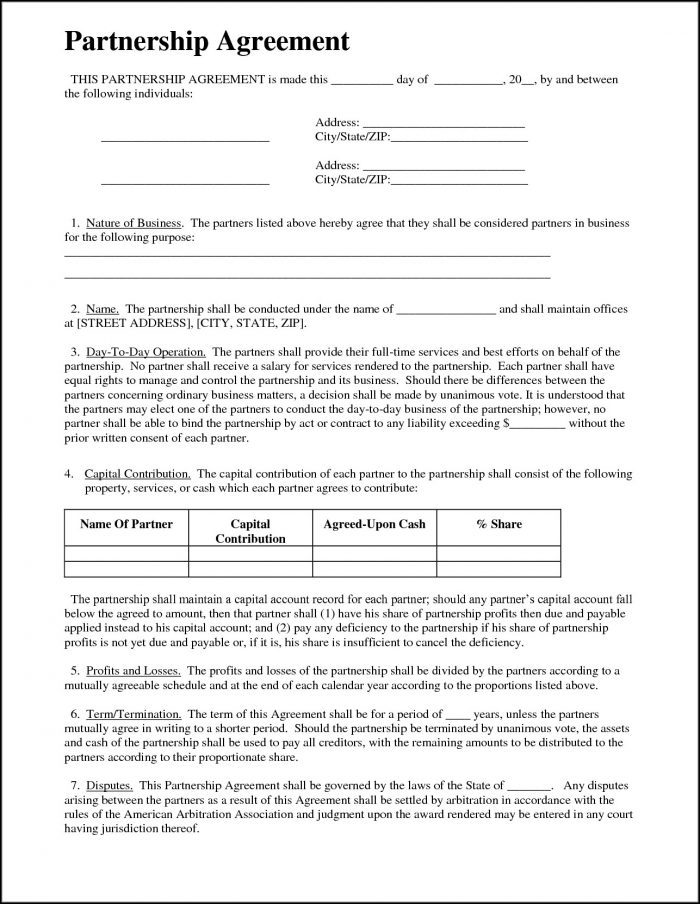 Free Partnership Agreement Form Word Free Partnership Agreement Form Word