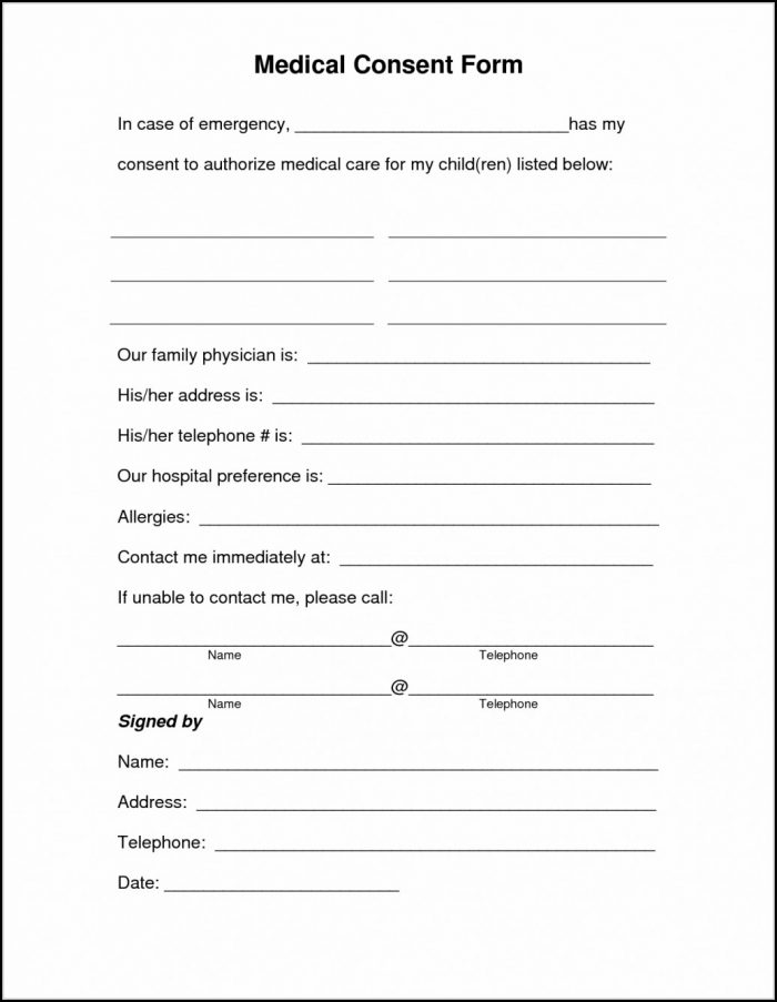 Free Printable Child Medical Consent Form Free Printable Child Medical Consent Form