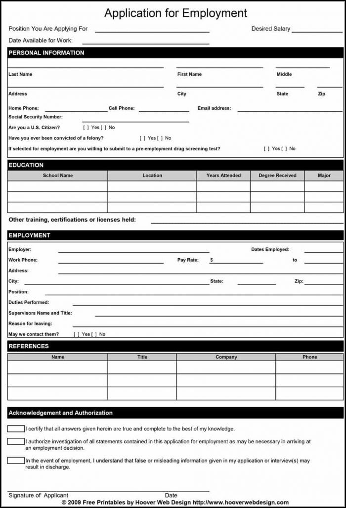 Free Printable Job Application Form Template Free Printable Job Application Form Template