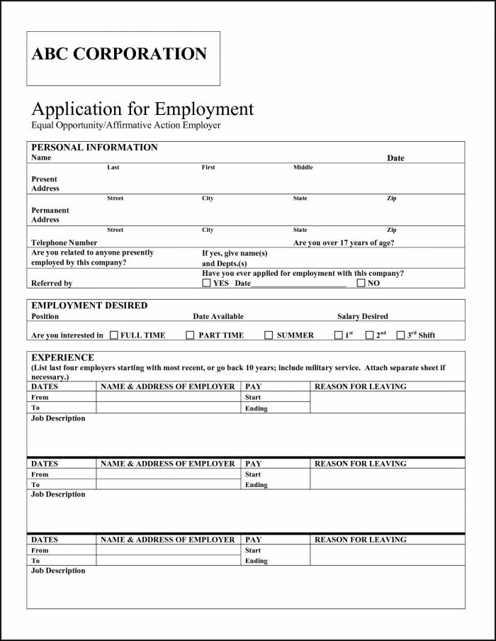 Free Printable Job Applications Forms Free Printable Job Applications Forms