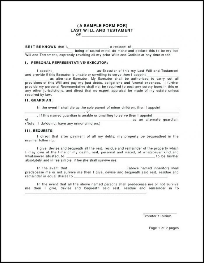 Free Printable Last Will And Testament Blank Forms Free Printable Last Will And Testament Blank Forms